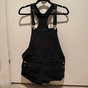 Black denim overalls